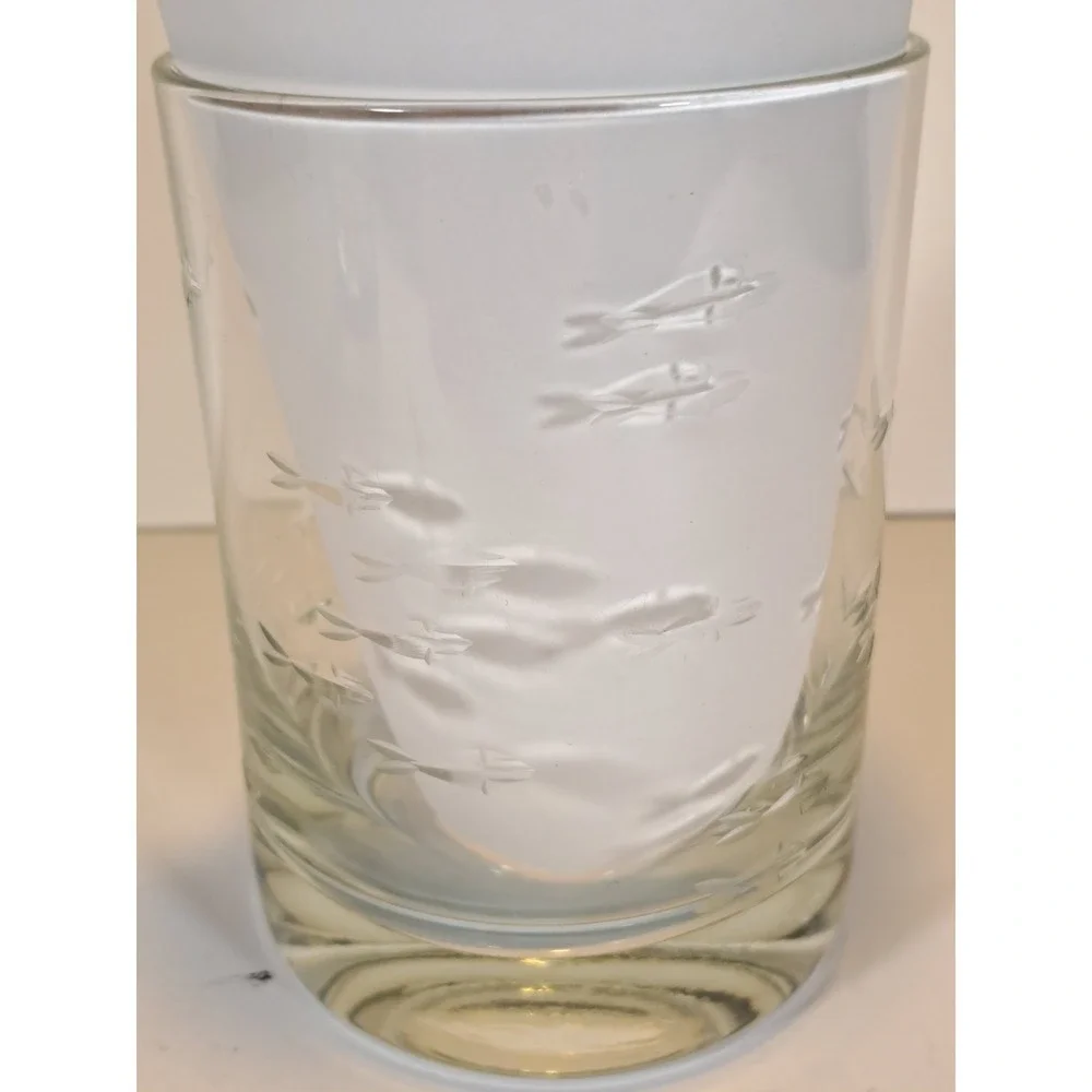 Set of 2 Crate & Barrel Reef Double Old-Fashioned Glasses Fish Lowball‎ Glasses